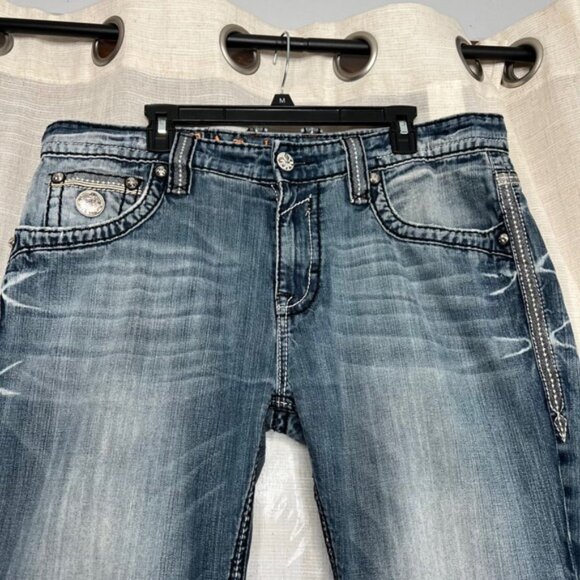 Rock Revival Marcy Straight Fit Jeans Distressed Medium Wash Denim Men's Size 38 - Picture 3 of 13